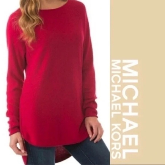 MICHAEL Michael Kors | Sweaters | Michael Kors High Low Tunic Sweater Chili  Red With Side Zippers | Poshmark